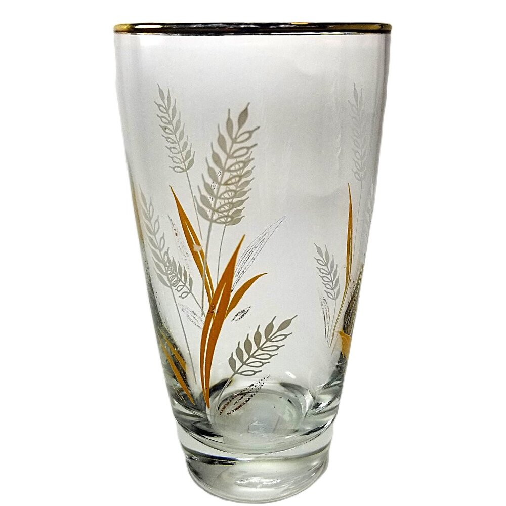 Libby Wheat Spray Cocktail Glasses, White and Gold Wheat Tumblers, Circa 1960